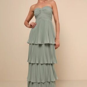 Lulu's Strapless Sage Green Tiered Dress